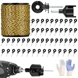 Electric Fence Wire Kit - Upgraded 1312 Feet 9 Strands Electric Fence Polywire with Reliable Conductivity & Rust Resistance - 100 Pcs Electric Fenceing Insulator with 1 Pcs Socket Tool & Gloves