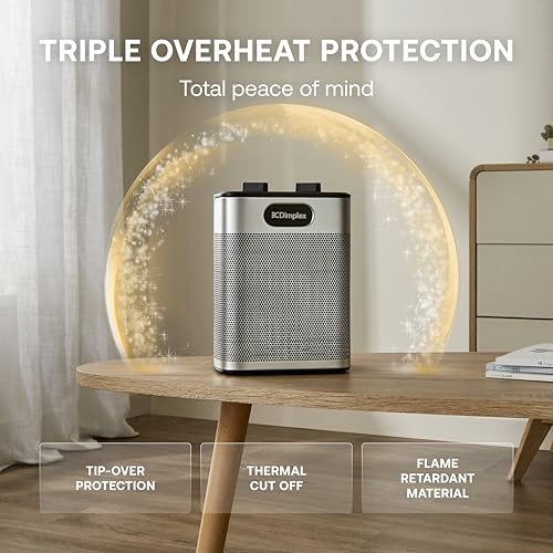 Dimplex DXUC2BS 2000W Upright Ceramic Fan Heater Portable Electric Heater with Adjustable Thermostat, 3 Heat Settings, Fan-Only Mode, Tip-Over & Overheat Protection - Black and Silver