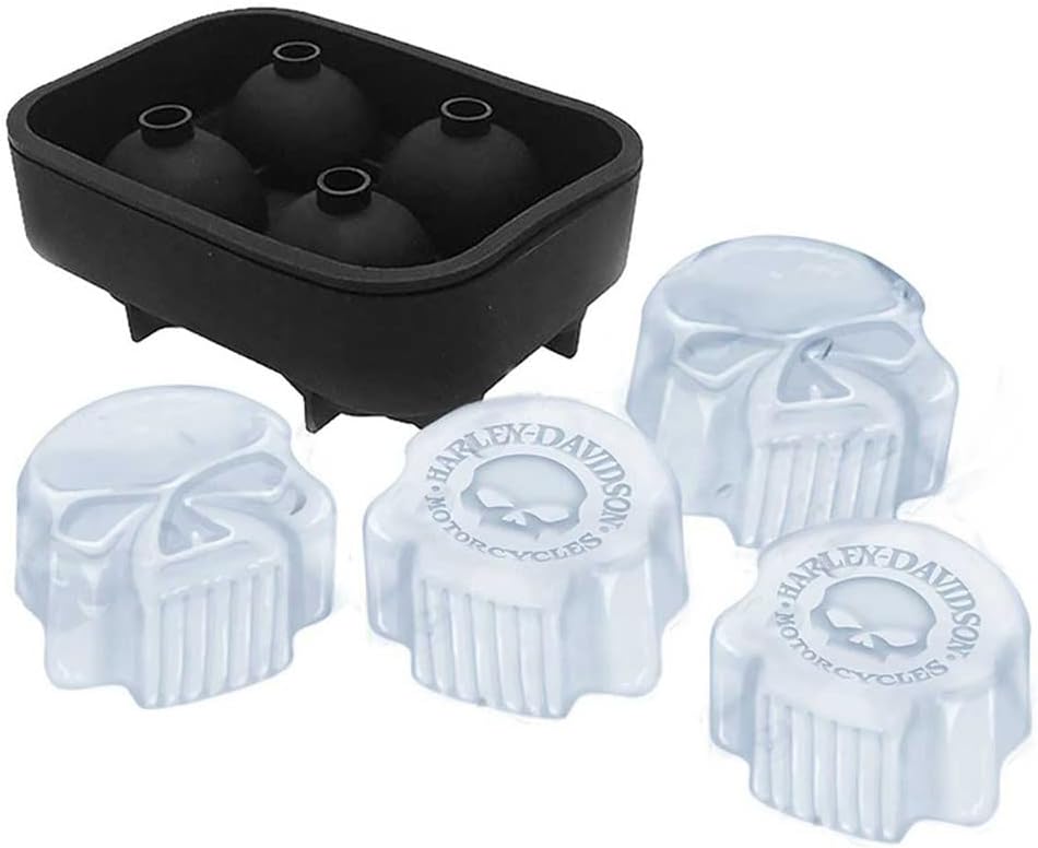 Harley-Davidson Ice Cube Tray, 3D Willie G Skull Logos Custom Silicone - Black