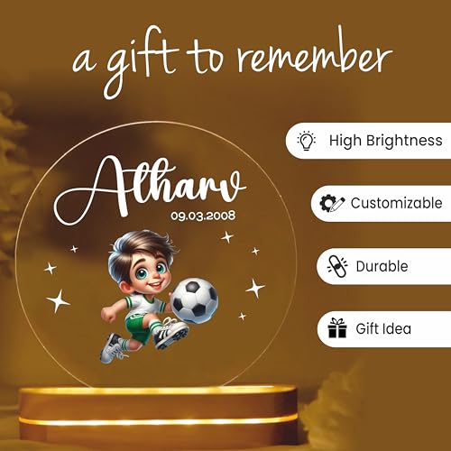 Image of PRINTHUA Personalized LED Night Table Lamp with Custom Name, Unique Gift for Women, Men, Kids, Girlfriend, Boyfriend, Husband, Wife | Perfect for Birthdays & Special Occasions (Football)