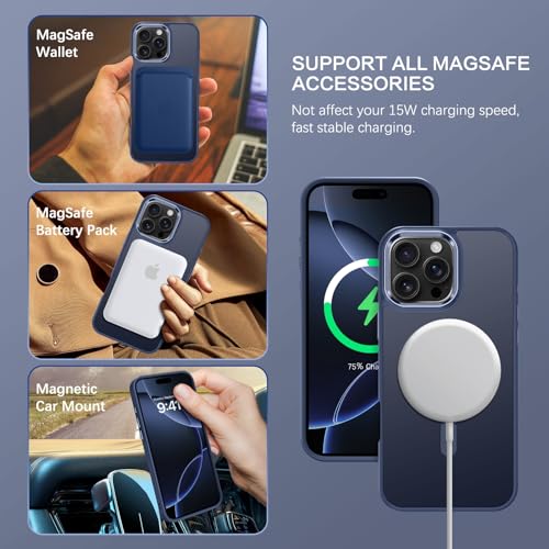 Image of BENTOBEN for iPhone 16 Pro Case [Compatible with Magsafe] Magnetic Matte Phone Case iPhone 16 Pro Translucent Slim Thin Shockproof Women Men Protective Cover Cases for iPhone 16 Pro 6.3 inch, Navy Blue