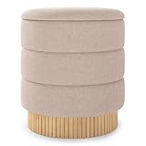 GIANTEX Puff de Almacenaje Tapizado, Taburete Rendondo de Tocador con Tapa, Base...