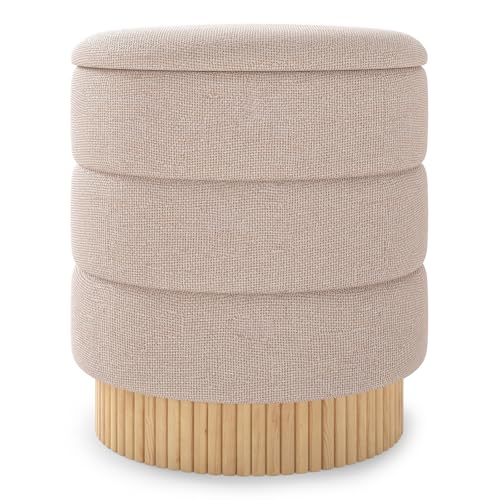 GIANTEX Puff de Almacenaje Tapizado, Taburete Rendondo de Tocador con Tapa, Base de Madera de Pino, Carga de 150 kg, Otomana para Dormitorio, Salón, Entrada, φ43 x 46 cm