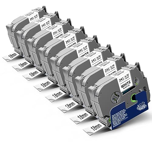 Cassette TZe-241 18 mm compatible Brother P-Touch PTD410 PTD610BT TZ-241 ruban blanc laminé, 8 pack
