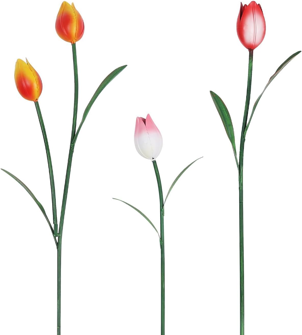 hogardeck Garden Decor for Outside, 3 Pcs 40"/32"/24" Metal Tulip Decorative Garden Stakes for Spring Decor, 3D Flowers Yard Art for Outdoor Lawn Patio Pathway Decorations