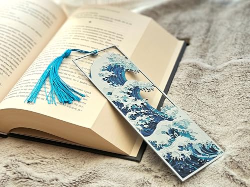 Image of 3D Great Wave Layered Bookmark | Inspired by Hokusai's Iconic Art, Ocean Blue with Tassel, 15 x 5 cm | Perfect for Gifting | for Readers and Book Lovers (The Great Wave Off Kanagawa)