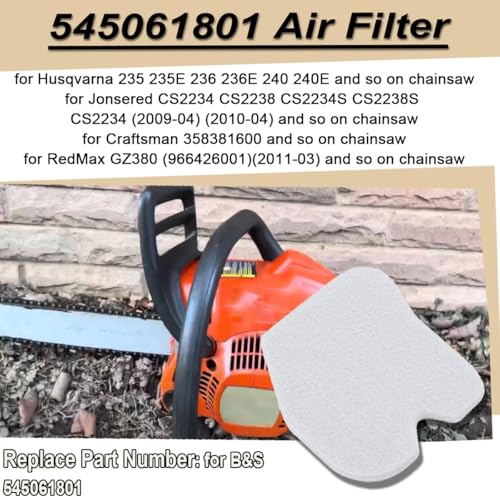 ZAMDOE 545061801 Filtr powietrza do piły łańcuchowej Husqvarna 240 235 235E 236 236E 240E 120 MARK II części do Jonsered CS2234 CS2238 CS2234S CS2238S do Craftsman 358381600 545061801 z świecą