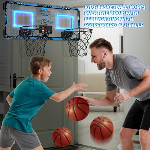 2 Player Basketball Hoop Indoor,for Kids 5 6 7 8 9 10+Years Old Boys,Basketball Hoop Over The Door Hoop with Electronic Scoreboard & 4 Balls,Basketball Toy Gift for Kids Boys Adults Bedroom Office