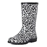 K KomForme Women's Waterproof Rain Boots - Colorful Printed Mid-Calf Garden Shoes with Comfort Insol