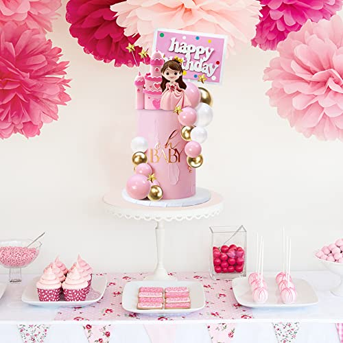 26Pcs Princess Cake Topper Castle Cake Topper Girl Princess Cake Topper Happy Birthday Cake Decoration For Girl Birthday Princess Party Supplies #TOP3