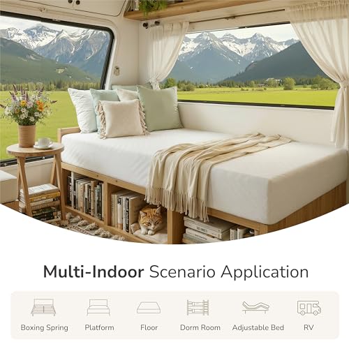 Image of MLILY Short King RV Mattress in a Box, 10 inch Mattresses for RVs, Campers & Trailers, Green Tea Memory Foam Mattress for Cool Sleep & Pressure Relief, Medium, 72 inch x 75 inch
