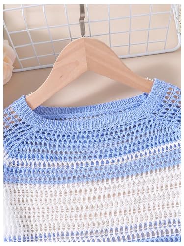 WDIRARA Girl's Color Block Hollow Out Bell Long Sleeve Sweater Casual Round Neck Pullovers3