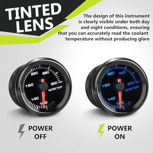 7 Color Water Temp Gauge, 100-300 F Water Coolant Temperature Gauge Kit 2-1/16" 52mm LED Backlight - Black Dial - Clear Lens - Monitoring and Displaying The Coolant Temperature in The Radiator System - Image 6