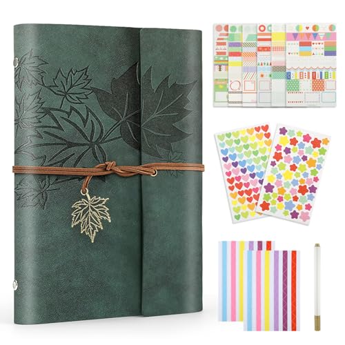 Micvtve Photo Album Scrapbook, Soft Leather Photo Album 60 Black Pages DIY Memory Book, Vintage Scrapbook Photo Album for Birthday Christmas Valentines Anniversary Mother's Day Gift (Green)