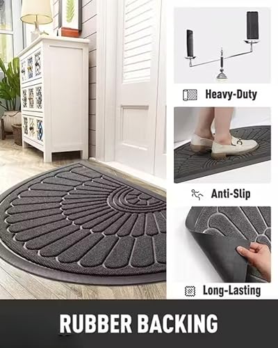 Image of EURO DECO Heavy Duty Anti-Slip Door Mat with Rubber Backing | Half Round Entrance Mat for Home & Office | 45x75 cm Long-Lasting Floor Mat (D Grey, 2'6 inch x 1'6 inch (Semicircular))