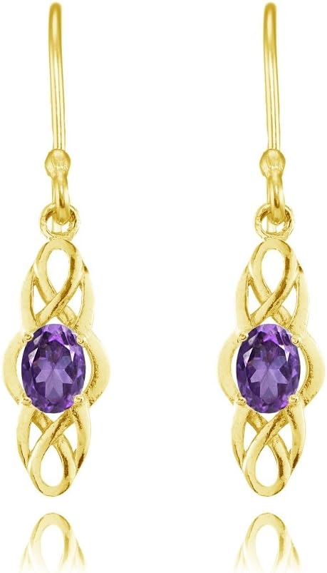 Sterling Silver Genuine or Created Gemstone Celtic Knot Oval Dangle Drop Earrings