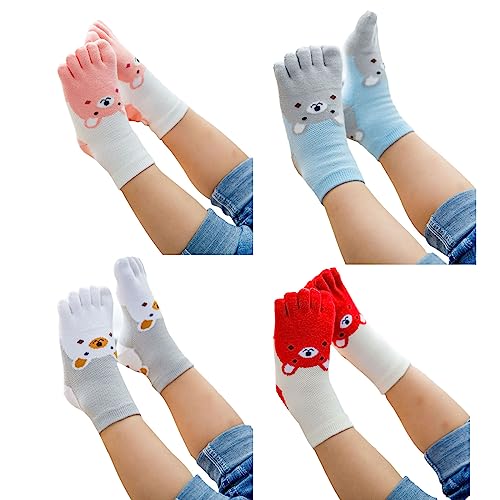 Yuehuamech 4- pares de calcetines para dedos de los niños de algodón corriendo cinco dedos calcetines animal lindo transpirable tobillo calcetines novedad antideslizante deportes calcetines para niños