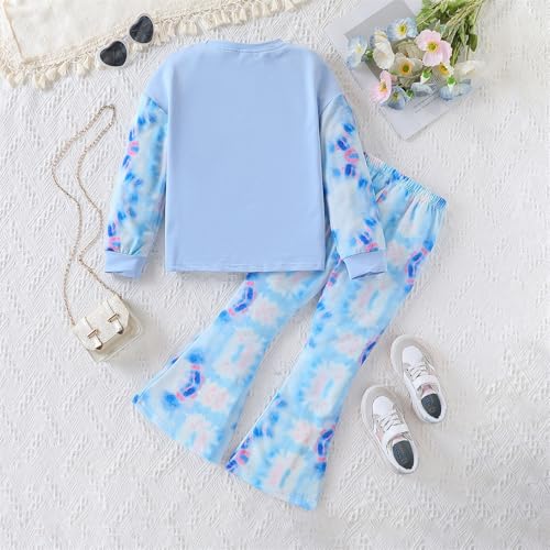 Image of OLMRJKD Girls 2 Piece Outfits Long Sleeve Letter Printed Sweatshirt & Flared Pants Fall Clothing Set Size 7-14 Years