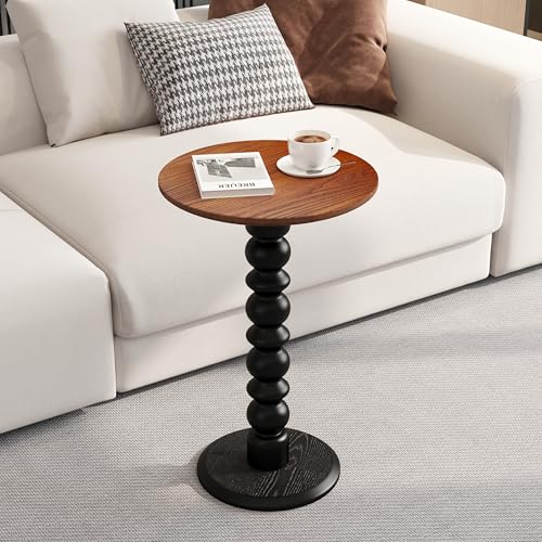 zaowofires Solid Wooden Round Side Table(Walnut/Black, 11.8" W*21.65" H) — view 4