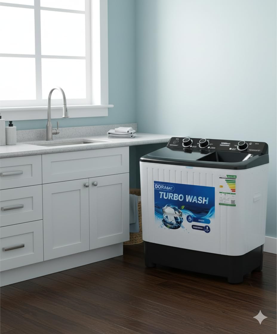 DORASAT Turbo Wash Twin Tub Semi-Automatic Washing Machine, 10 kg Capacity, White and Black, Model DS10TWM 2026