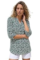 Roman Shirt for Women UK Ladies Top Collarless Blouse Stretchy Tunic Smart Casual Autumn Winter Jersey 3/4 Length Sleeve Notch V Neck Flattering Office Work - Size 14 - Navy White Green