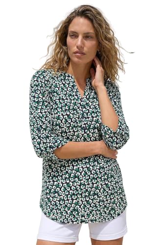 Image of Roman Shirt for Women UK Ladies Top Collarless Blouse Stretchy Tunic Smart Casual Autumn Winter Jersey 3/4 Length Sleeve Notch V Neck Flattering Office Work