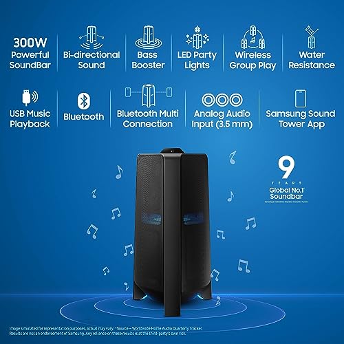 Image of Samsung 300 W (MX-T40 /XL) Sound Tower Bluetooth, USB 5.1 Channel Tower Giga Party Audio (Black)
