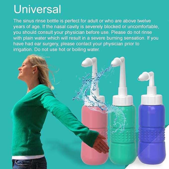 Image of Wolfbeam Neti Pot Sinus Rinse Bottle Nose Wash Cleaner Pressure Rinse Nasal Irrigation for Adult & Kid BPA Free 300 ML (300P)