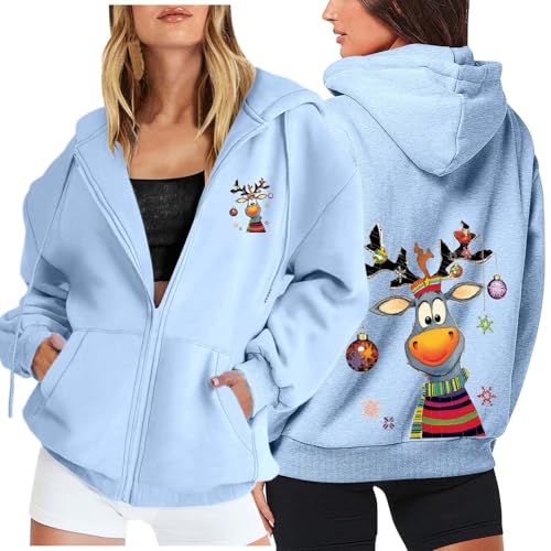 Damen Weihnachtspullover mit Kapuze Lustig Rentier 3D Druck...