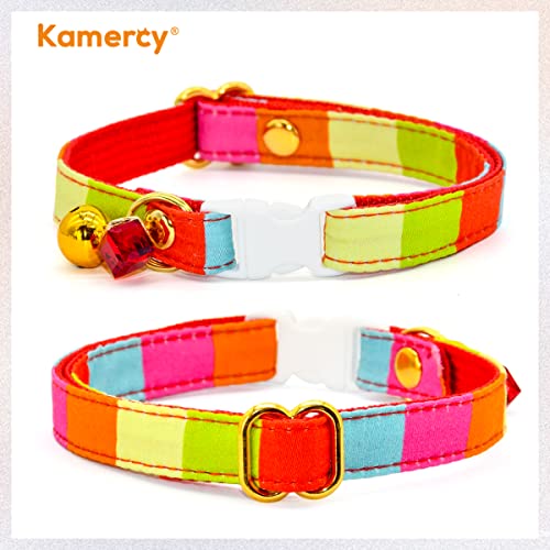 Kamercy Cat Collar With Charm, Pastel Rainbow Striped Cat Collar, Safety Breakaway Cat Collars, Strips Cat Collar, Xx-Small (6" - 10") #TOP1
