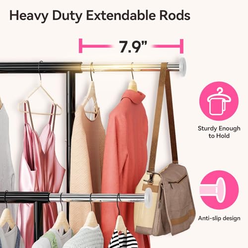 SUFAUY Clothes Rack, Double Rods Rolling Clothing Rack for Hanging Kid Clothes, Portable Garment Rack with Wheels, Coat Rack Wardrobe Closet Load 350 LBS (Black) by SUFAUY - Used condition - Image 5