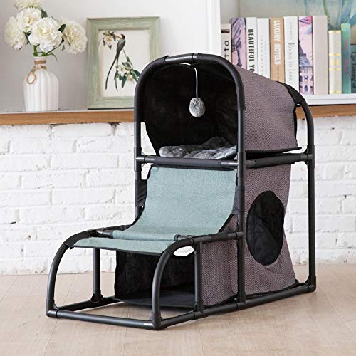 SNUGENS 4 in 1 Multi-Functional Cat Tree Condo Furniture, Super Stable Cat Tower House, Combined with Cat Bed, Cat Climber, Peek Holes, Scratching Post & Dangling Toy