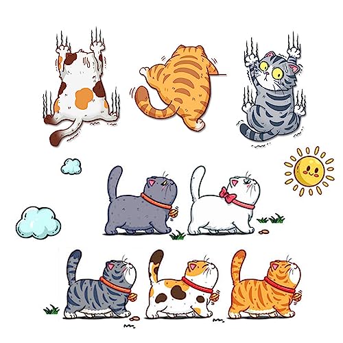 Image of (Large) 2 Set 8 Pcs Scratch Cat Decals for Cars，Cute Cat Car Stickers and Decals，Cat Bumper Stickers Funny，Window Decals for Vehicles，Auto Decals Stickers