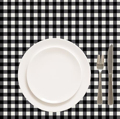 Image of Casableu Gingham Checks Charcoal Table Cloth for 6 Seater Dining Table | 52x72 Inch Rectangular Table Cover | Dust-Proof, Washable Fabric | Decorative Checkered Dining Table Cover for Home