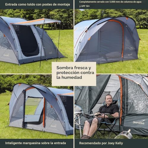 Miniatura 4 de Skandika Egersund 5 7 Personas Tienda De Campaña Con Sin Tecnología Sleeper, Suelo De Tienda Cosido, Cabina De Dormir Negra Nocturna, 2 M De Altura, Impermeable 5 Personas