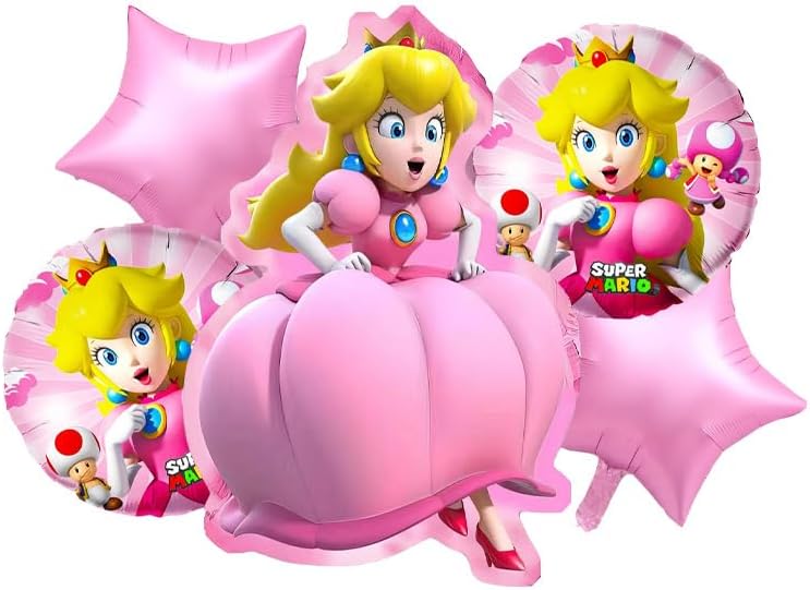 5Pcs Princess Peach Foil Balloons,Birthday Party Decorations Supplies for Girl B