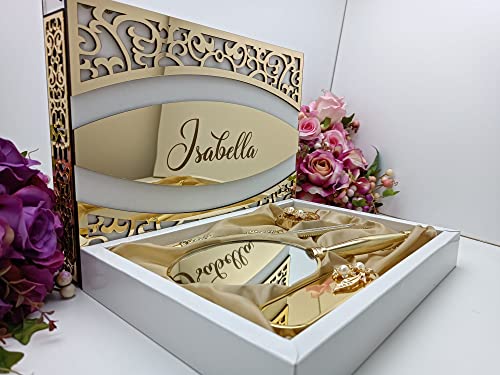 Makeup Vanity Mirror Comb Hair Brush Set | Vintage Antique Mirror Comb Brush | Antique Vanity Makeup Mirror Gold Vanity Mirror Hair Brush Set | Hand Beauty Mirror | Comb And Mirror Set (Gold) #TOP7