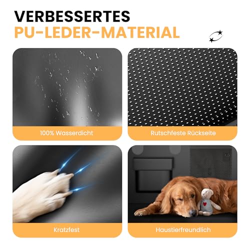 HiPetpy Hunde Autoschondecke Rückbank, 7-lagiges PU-Leder, 100% wasserdicht, Rücksitzverlängerung mit Hartboden für Hunde, Belastbar bis 204 kg, rutschfeste Hängematte für Auto, SUV, Kombi (Schwarz)