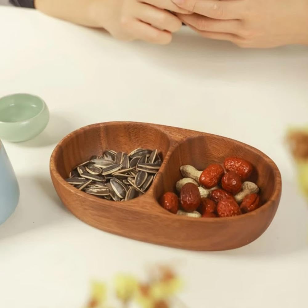 Sizikato Double Chamber Wooden Nut Bowl for Living Room