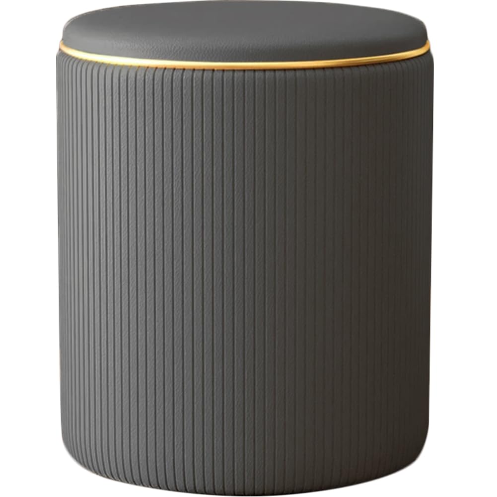 Shally Dogan Pouf Sgabello Contenitore con Rivestimento in Ecopelle Tramato, Poggiapiedi Sedia con Seduta Imbottita per Arredamento Interno, Cucina, Soggiorno, Salotto, Camera da Letto (Grigio)