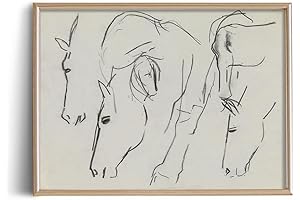 Gray Horse Drawing Etching, Serene Equine Print