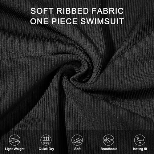 Century Star Ribbed One Piece Swimsuit for Women 2025 Tummy Control Vintage Bathing Suits Strap Swimwear with Button2