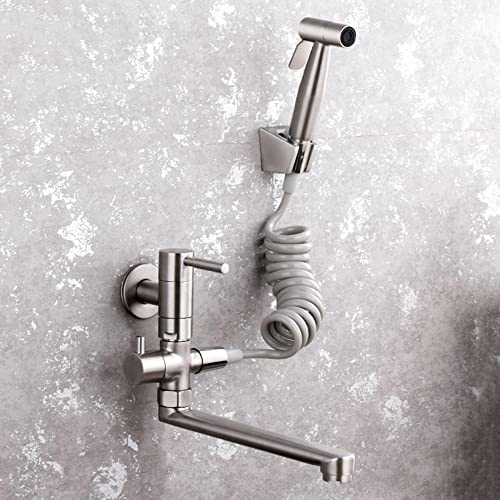Grifo de cocina de pared de acero inoxidable cepillado con agua fría para fregadero