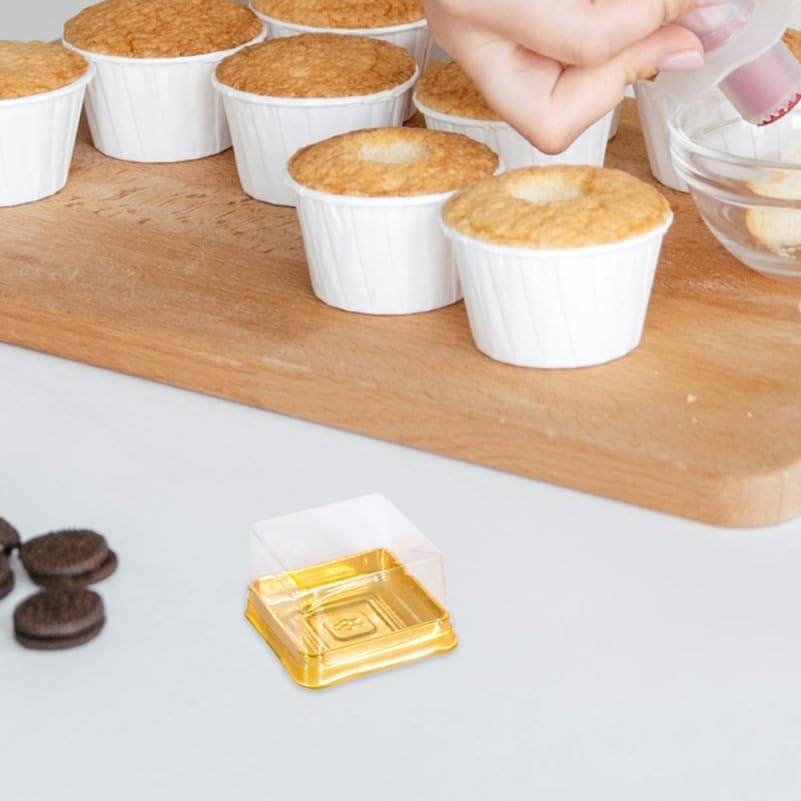 Miniatura 7 de DOITOOL 100 unidades de mini recipientes individuales para cupcakes, embalaje de pastel de luna, cajas de plástico transparente para cupcakes, mini