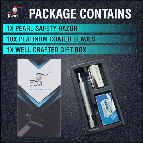 Image of Pearl Shaving Double Edge Safety Razor (SS-01 CC-CHROME) made with Brass Metal- Classic & Traditional | Complimentary Blade Refills | Shaving Kit | Holi Gift Option