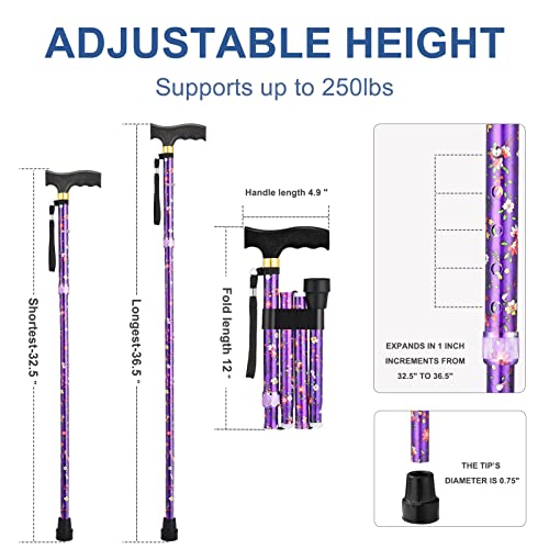 Masyn Folding Walking Cane, 5-Level Height Adjustable Walking Stick With 2 Replaceable Nonslip Rubber Tip, Portable Hand Walking Stick With Ergonomic T-Handle, Balancing Mobility Aids For Men/Women #TOP1