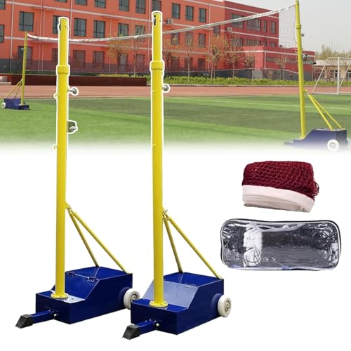 Volleyball Stand with Net | Portable Volleyball & Badminton Poles with Stable Base | Adjustable Height 5ft to 6.8ft | Indoor Outdoor Use with Wheels | for Adults Kids School Training (Blue Yellow)