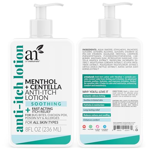 Artnaturals Anti-Itch Lotion – 8oz Fast Relief with Menthol & Centella – Soothes Bug Bites, Poison Ivy, Chicken Pox & Allergies – Hydrating, Non-Greasy Formula for All Skin Types