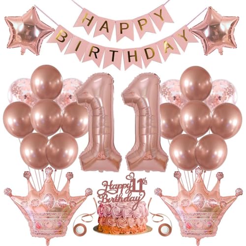 SNOWZAN Decoración para 11 cumpleaños para niñas, decoración de fiesta de cumpleaños, globos para 11 cumpleaños, decoración de cumpleaños para niñas, 11 años, decoración de cumpleaños para 11 niñas,