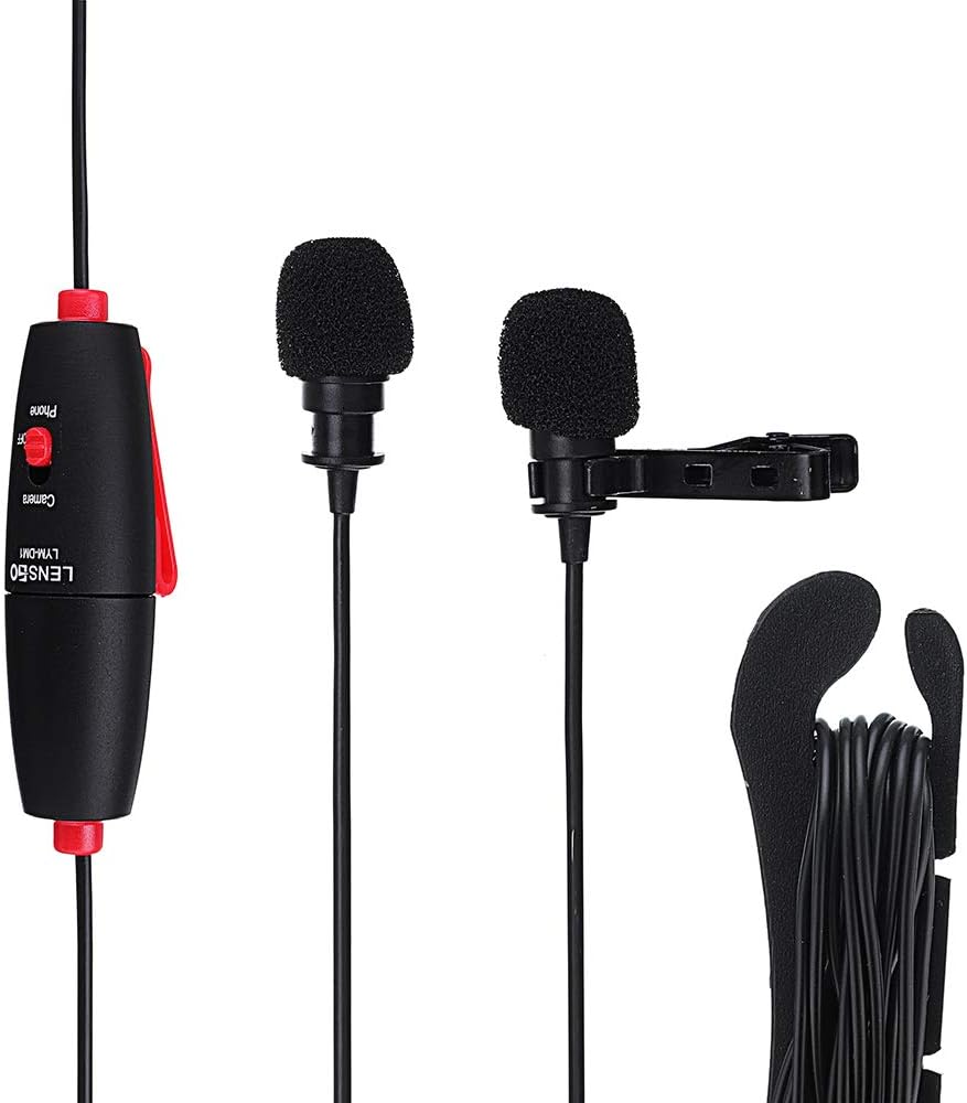 GenericLENSGO LYM-DM1 2 in 1 Omni-directional Lavalier Video Interview Condenser Microphone with 6m Cable